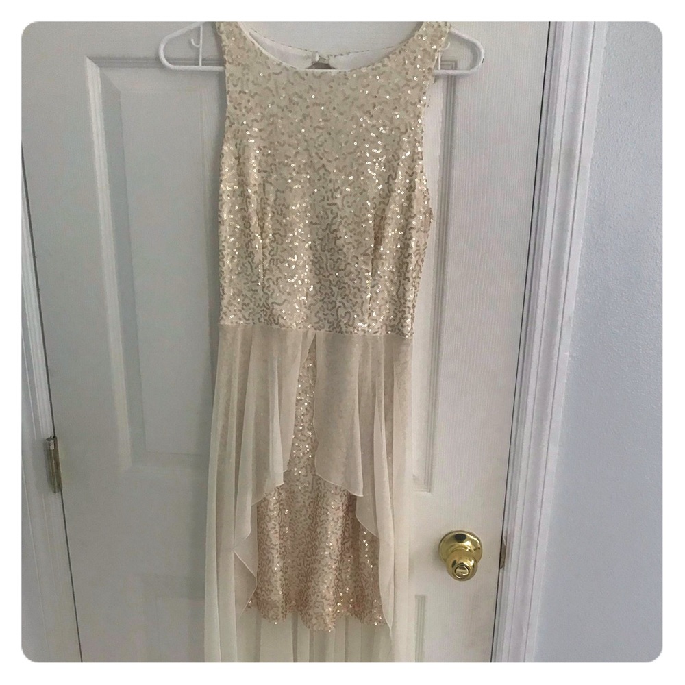 Gold sequin mini dress with tulle